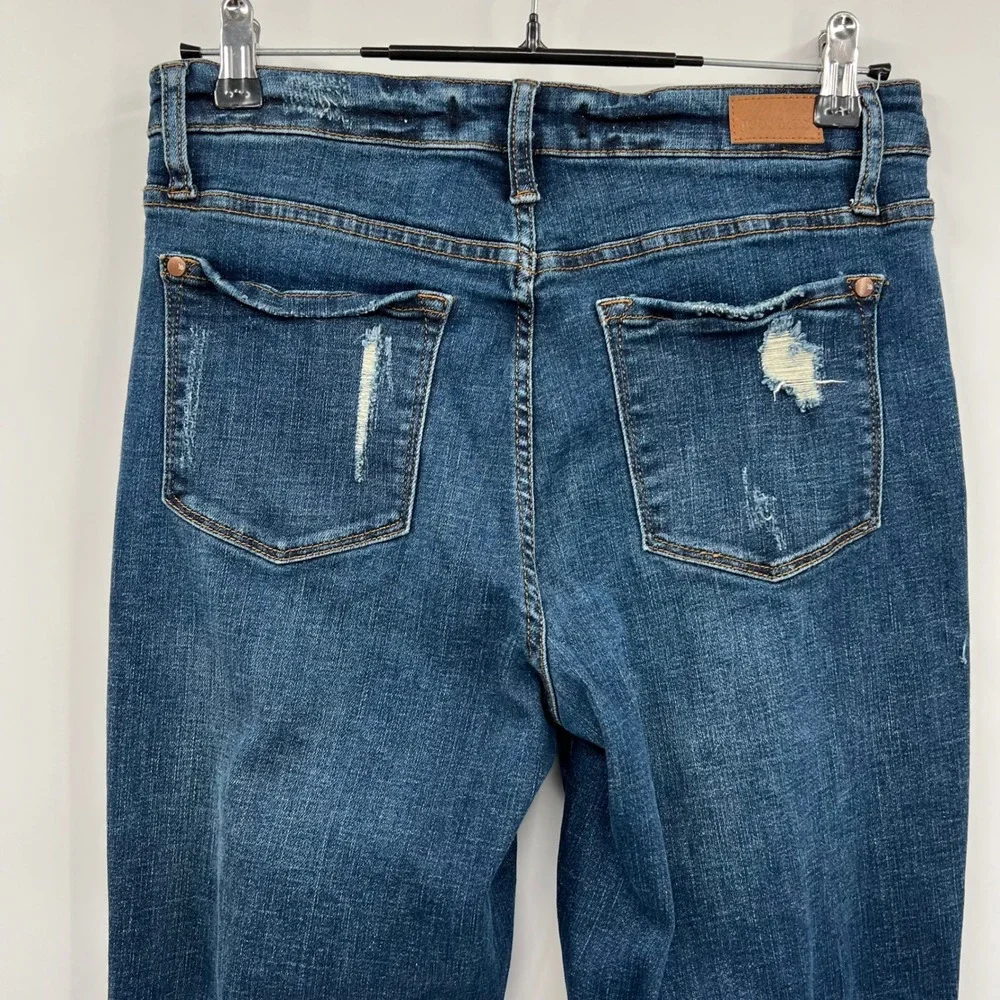 Judy Blue 7/28‎ Boyfriend Jeans Womens Medium Wash Distressed Raw Hem
